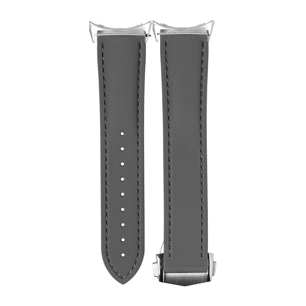 Textured FKM Rubber Grey Silver with Google Pixel Spring Bar Adapters - Wear Any 20mm Strap! for Pixel Watch 1-5 41mm