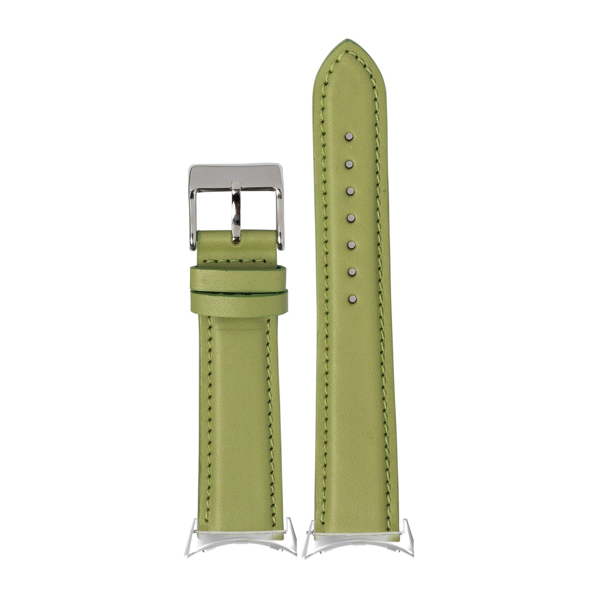Padded Leather - Pistachio Green Silver with Google Pixel Spring Bar Adapters - Wear Any 20mm Strap! for Pixel Watch 1-5 41mm