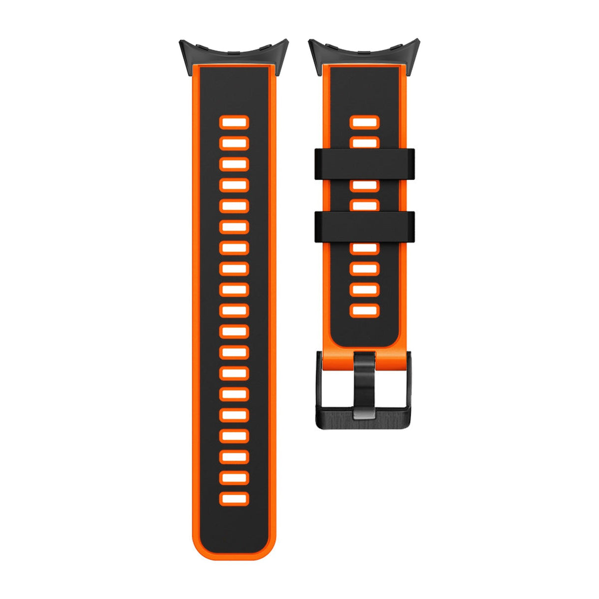 Two Tone Silicone Black / Orange Black with Black Hardware with Google Pixel Spring Bar Adapters - Wear Any 20mm Strap! for Pixel Watch 3-5 45mm