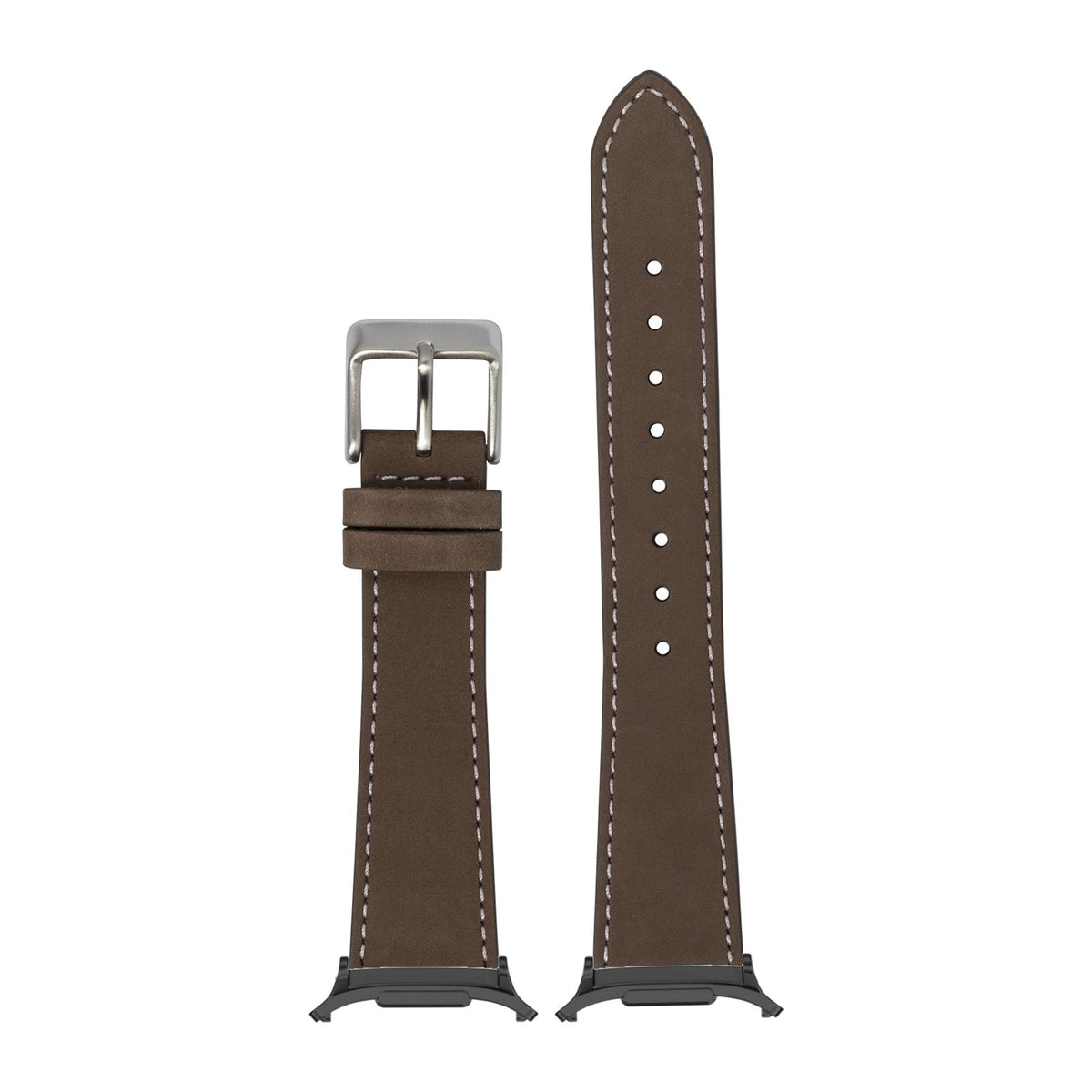 Nubuck Leather - Coffee Brown | White Stitching for the Galaxy Watch 8, 9 and Ultra with adapter fitted