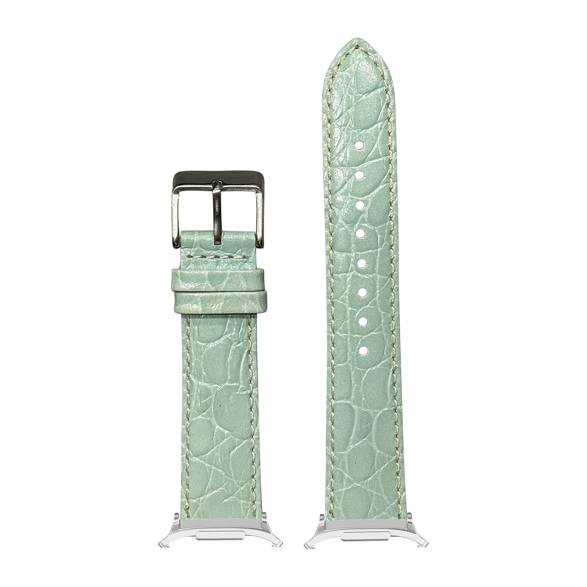 Alligator Leather - Light Tiffany Blue | White Stitching Silver with Strap Adapter for Galaxy Watch 8-9/Ultra