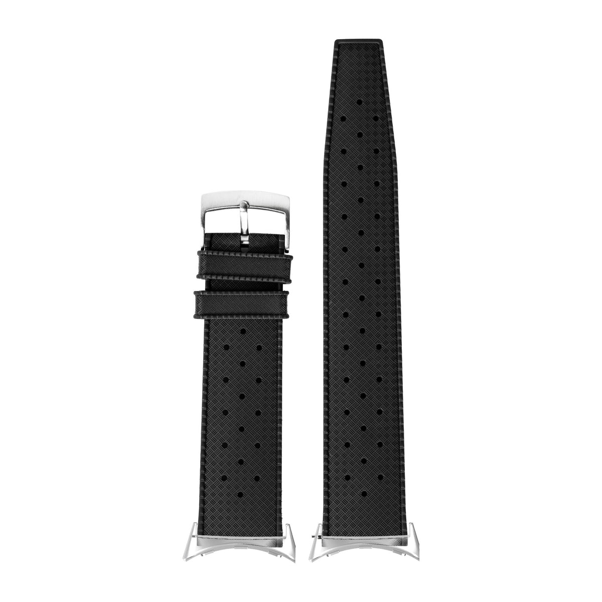 King Tropic FKM Rubber - Black Silver with Google Pixel Spring Bar Adapters - Wear Any 20mm Strap! for Pixel Watch 3-5 45mm