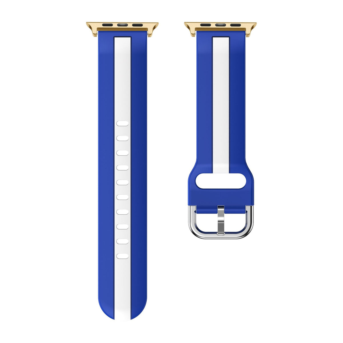 Striped Silicone Blue / White Gold with Connecters - Spring Bar Type for Apple Watch