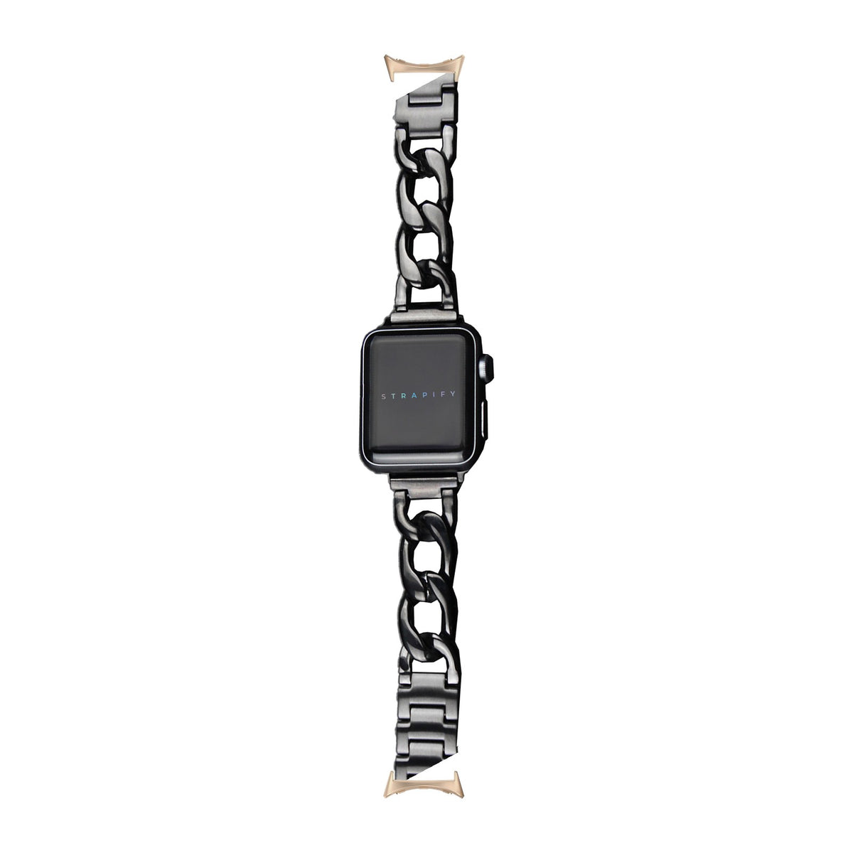 Chain Link Bracelet - Black Rose Gold with Google Pixel Spring Bar Adapters - Wear Any 20mm Strap! for Pixel Watch 3-5 45mm