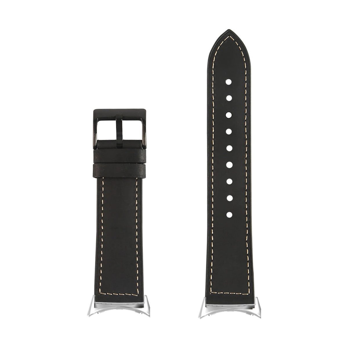 Leather Hybrid - Black | Brown Stitching Silver with Google Pixel Spring Bar Adapters - Wear Any 20mm Strap! for Pixel Watch 1-5 41mm