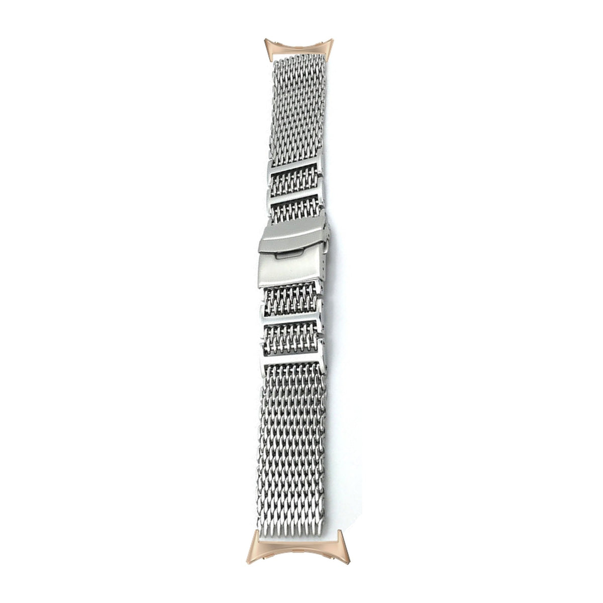 Shark Mesh Bracelet - Folding Deployant Clasp - Silver Rose Gold with Google Pixel Spring Bar Adapters - Wear Any 20mm Strap! for Pixel Watch 1-5 41mm