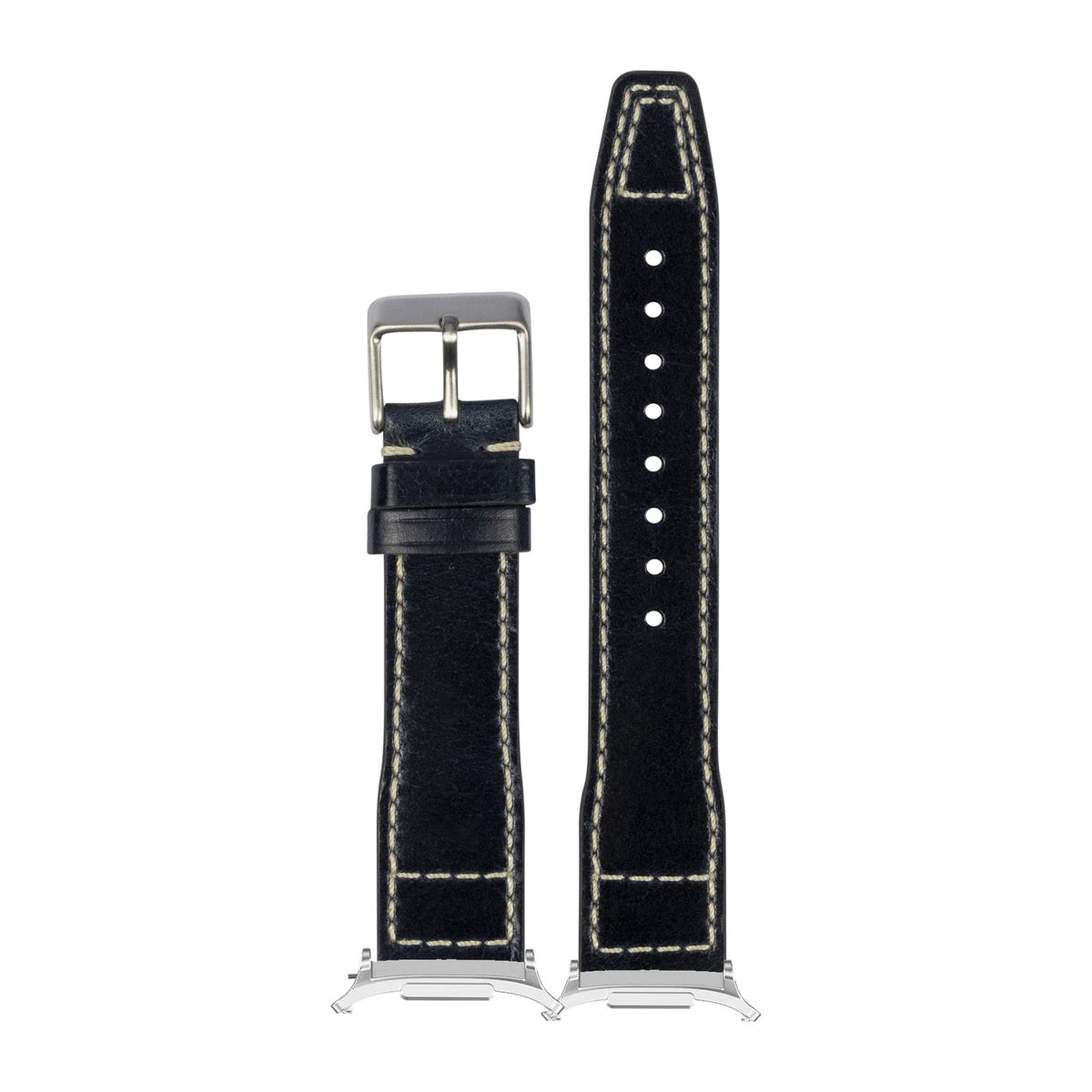Pilot Leather - Black Silver with Strap Adapter for Galaxy Watch 8-9/Ultra