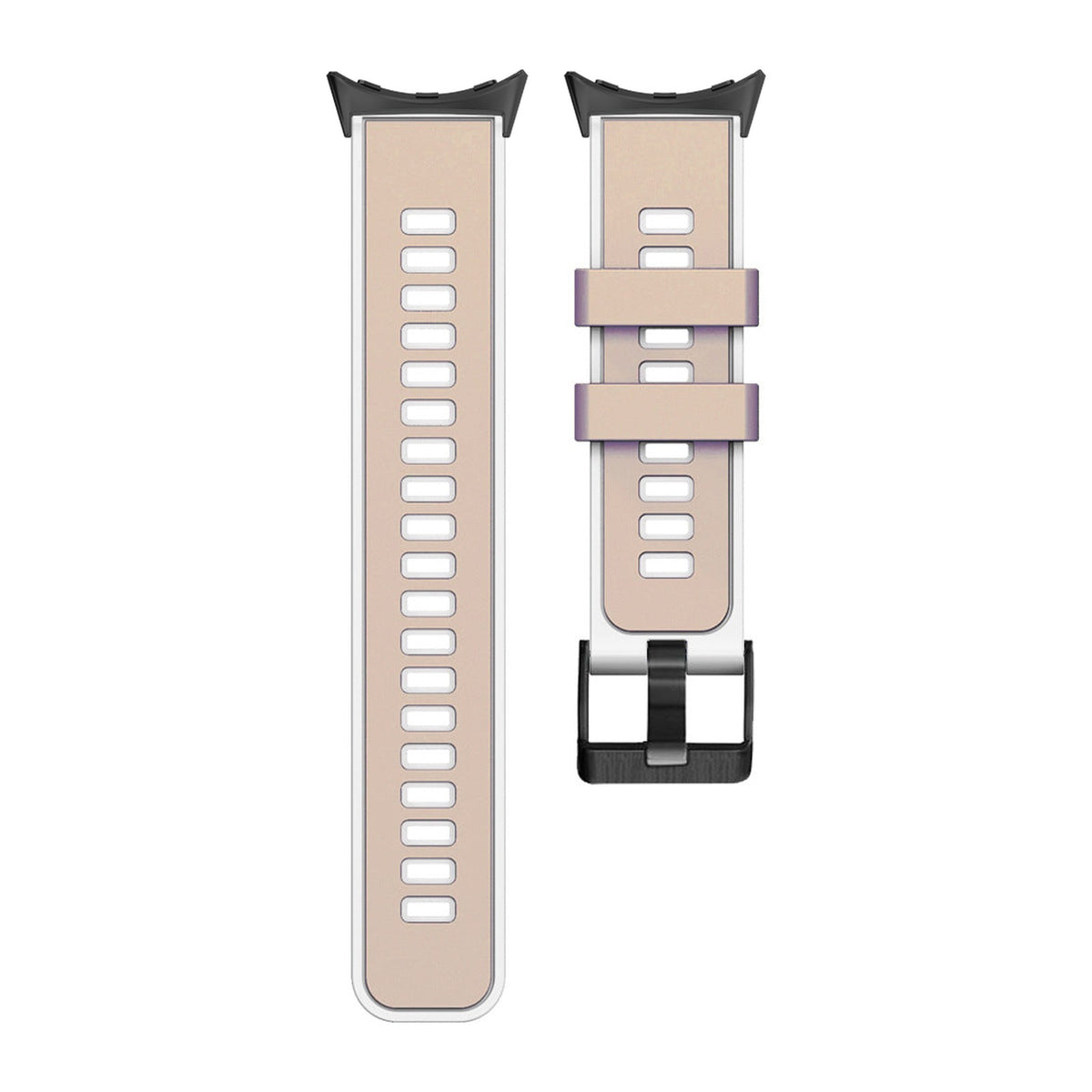 Two Tone Silicone Beige / White Black with Black Hardware with Google Pixel Spring Bar Adapters - Wear Any 20mm Strap! for Pixel Watch 1-5 41mm