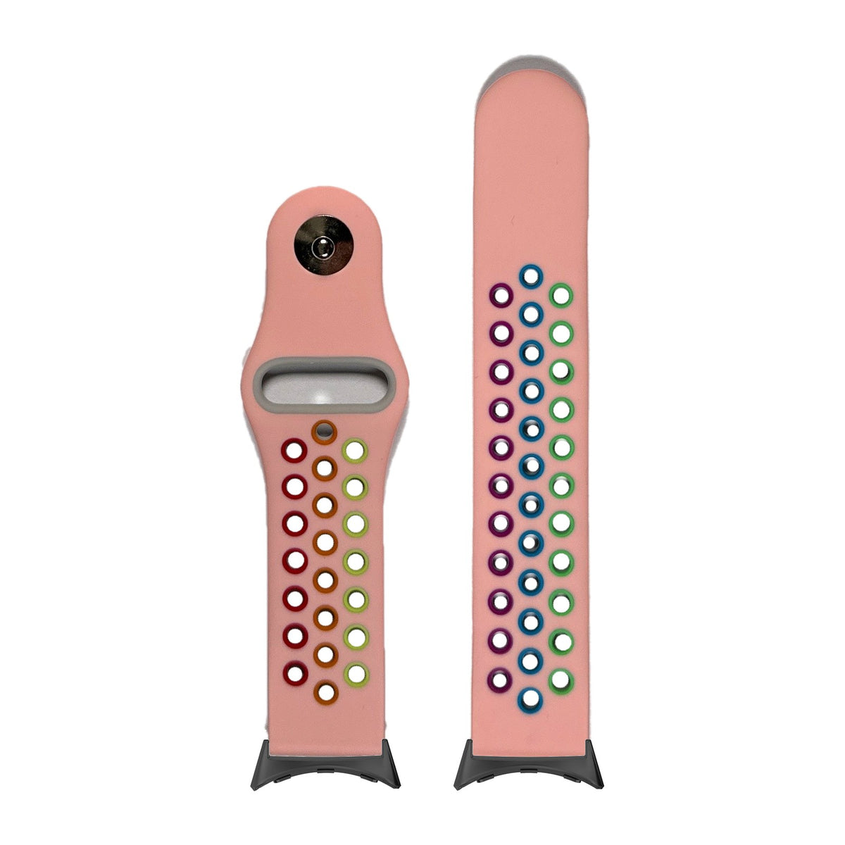 Rainbow Sports Silicone Pink Black with Google Pixel Spring Bar Adapters - Wear Any 20mm Strap! for Pixel Watch 1-5 41mm