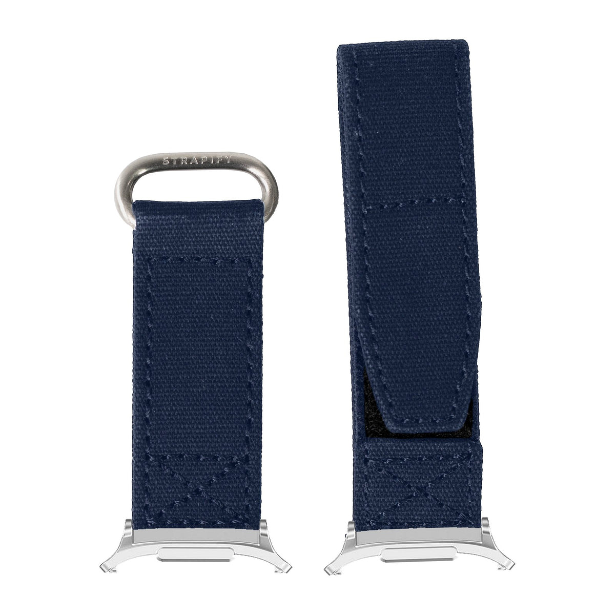 Military Velcro - Navy Blue Silver with Strap Adapter for Galaxy Watch 8-9/Ultra