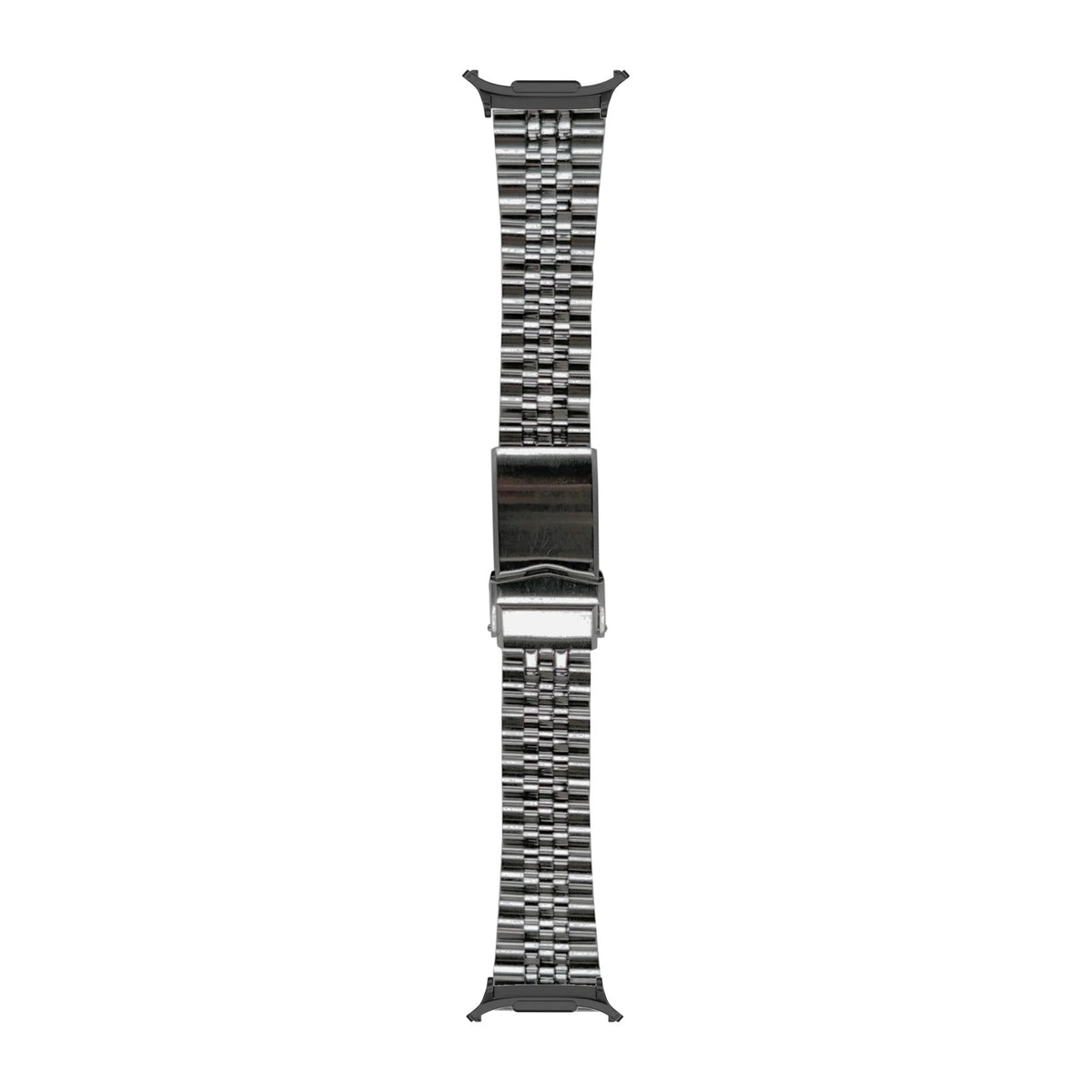 [Galaxy Watch 8-9/Ultra] Angus-J Louis Steel Bracelet with V-Clasp 22mm with Black adapters attached, flat lay