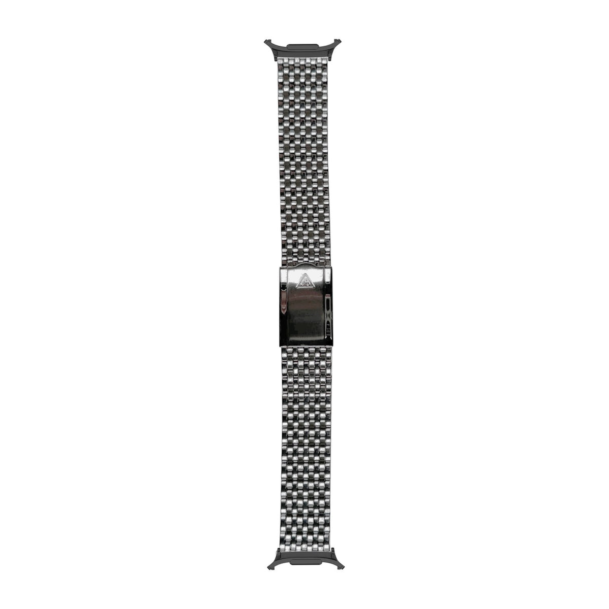 [Galaxy Watch 8-9/Ultra] 9-Row Beads of Rice Stainless Steel Watch Bracelet with Black adapters attached, flat lay