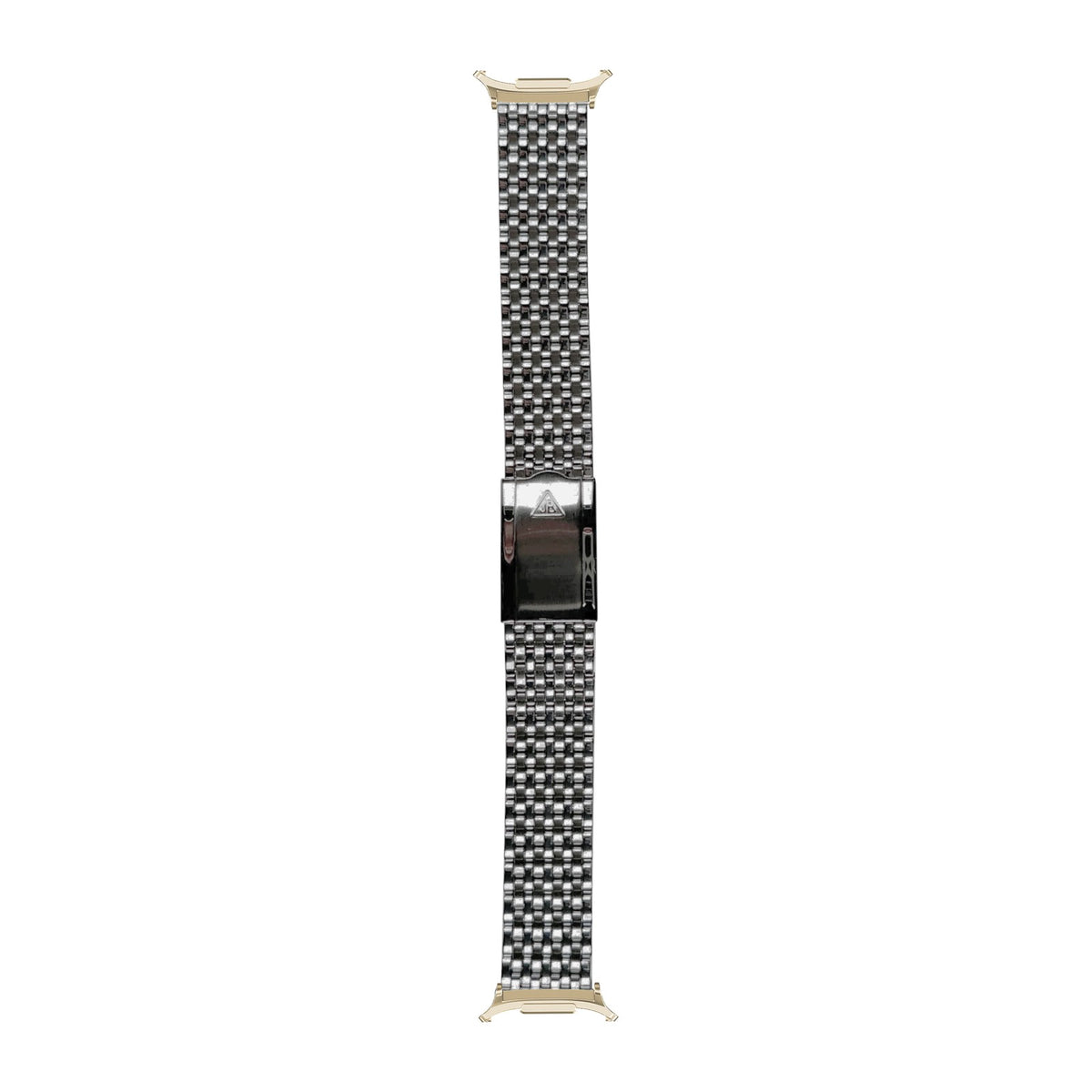 [Galaxy Watch 8-9/Ultra] 9-Row Beads of Rice Stainless Steel Watch Bracelet with Champagne Gold adapters attached, flat lay