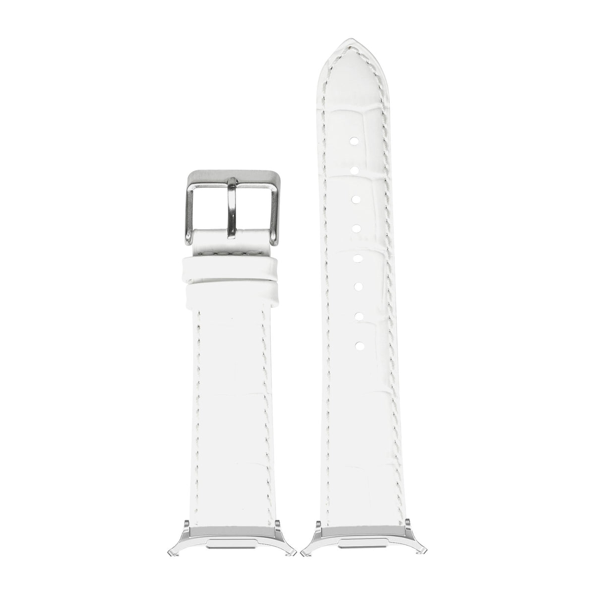 Alligator Leather - White Silver with Strap Adapter for Galaxy Watch 8-9/Ultra