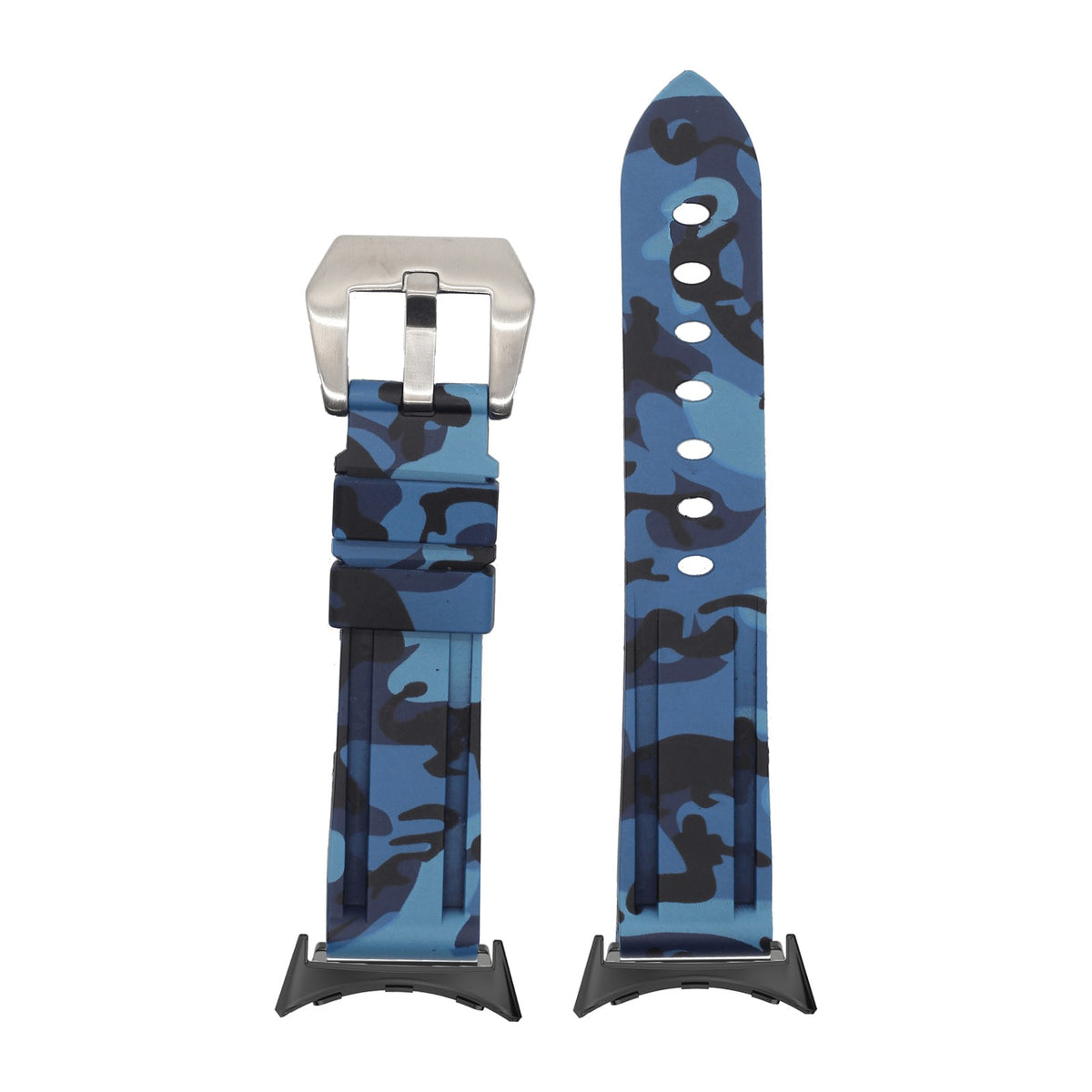 Camo Flexi Rubber - Blue Black with Google Pixel Spring Bar Adapters - Wear Any 20mm Strap! for Pixel Watch 1-5 41mm