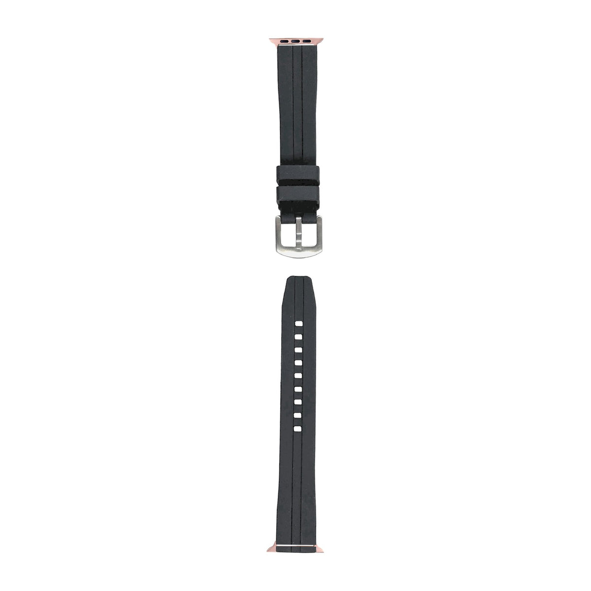 Large Silicone - Black Rose Gold with Connecters - Spring Bar Type for Apple Watch