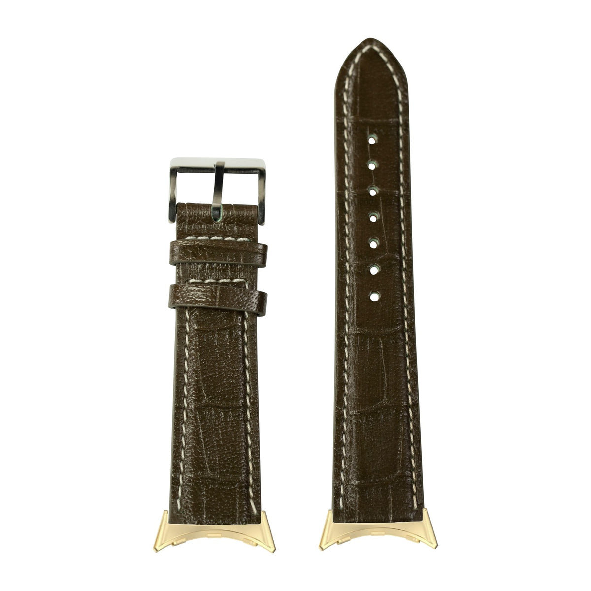Alligator Leather - Olive Green | Contrast Stitching Gold with Google Pixel Spring Bar Adapters - Wear Any 20mm Strap! for Pixel Watch 1-5 41mm