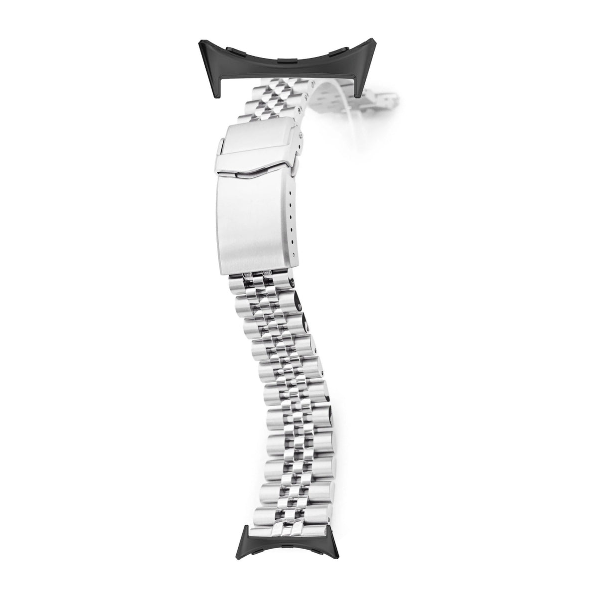 Super-Jub II Steel Bracelet Black with V-Clasp with Google Pixel Spring Bar Adapters - Wear Any 20mm Strap! for Pixel Watch 3-5 45mm
