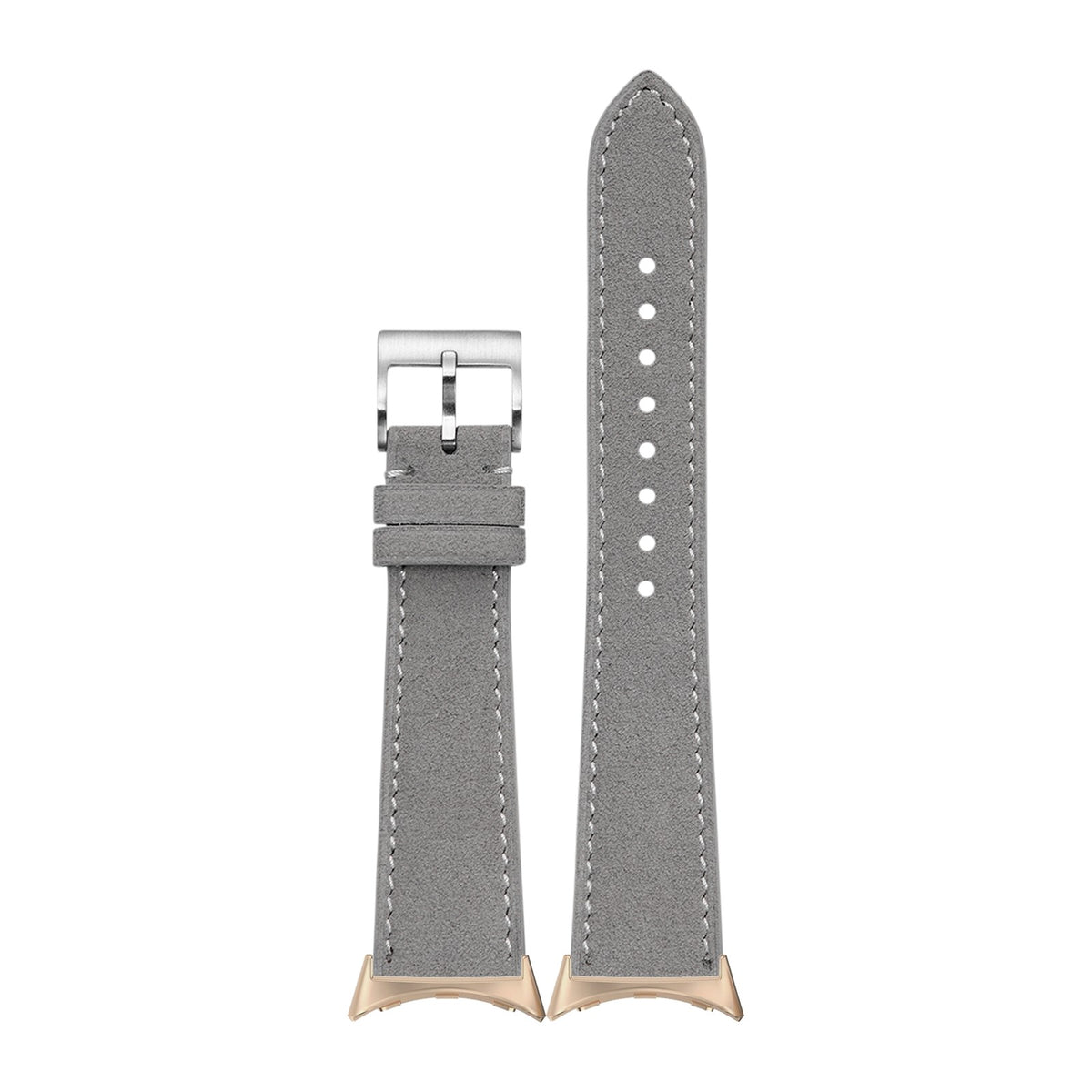 Alcantara Leather - Grey | White Stitching Rose Gold with Google Pixel Spring Bar Adapters - Wear Any 20mm Strap! for Pixel Watch 1-5 41mm