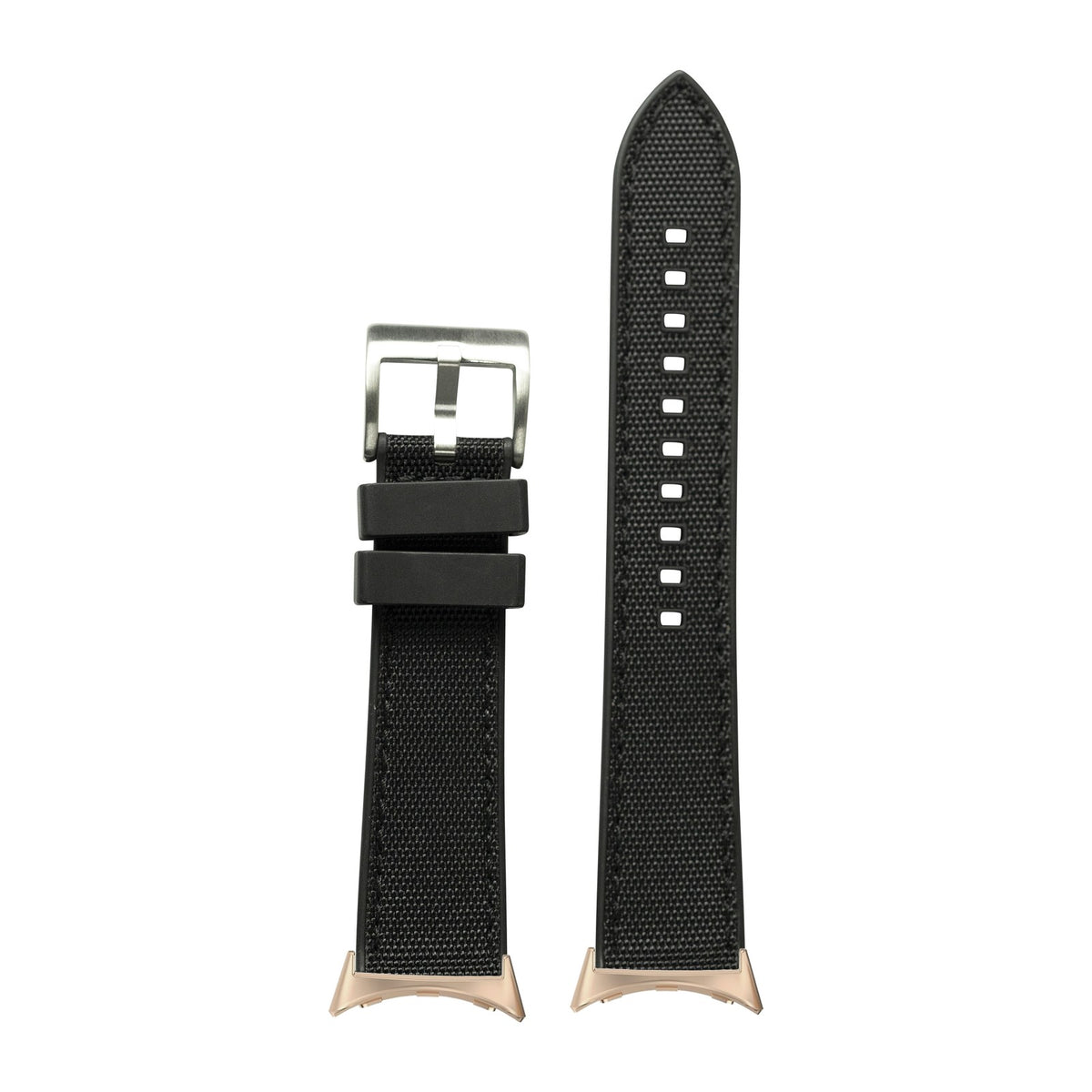 Sailcloth & FKM Rubber Hybrid Black Rose Gold with Google Pixel Spring Bar Adapters - Wear Any 20mm Strap! for Pixel Watch 1-5 41mm