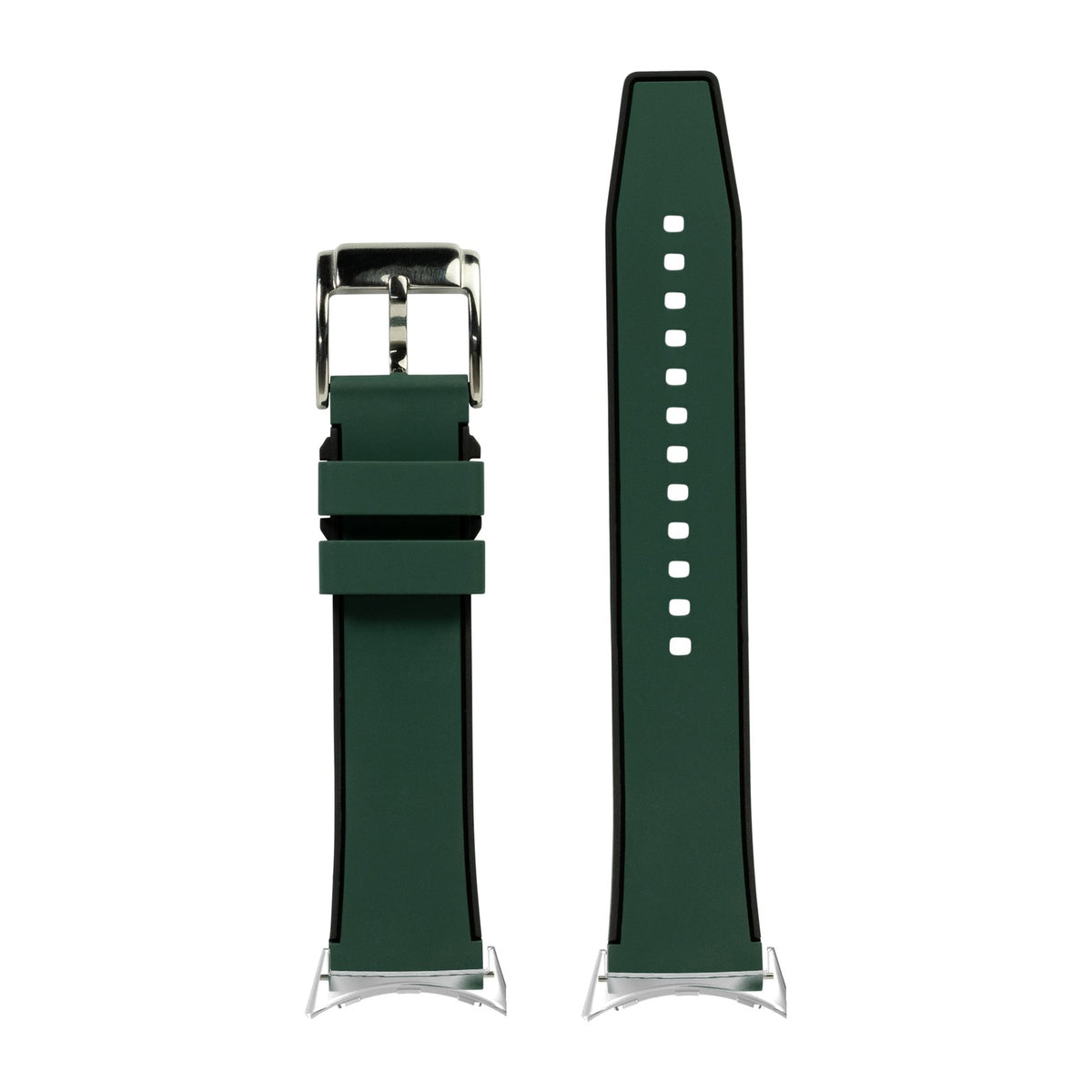 FKM Rubber - Two Tone Green Silver with Google Pixel Spring Bar Adapters - Wear Any 20mm Strap! for Pixel Watch 1-5 41mm