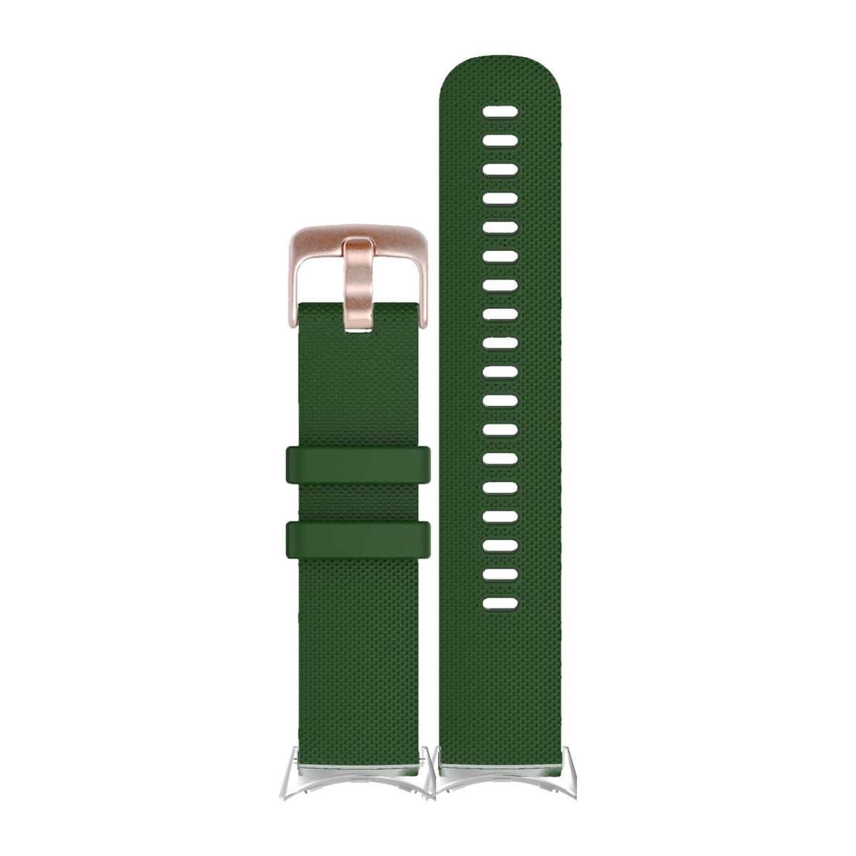 Classic Silicone Forest Green Rose Gold Silver with Google Pixel Spring Bar Adapters - Wear Any 20mm Strap! for Pixel Watch 3-5 45mm