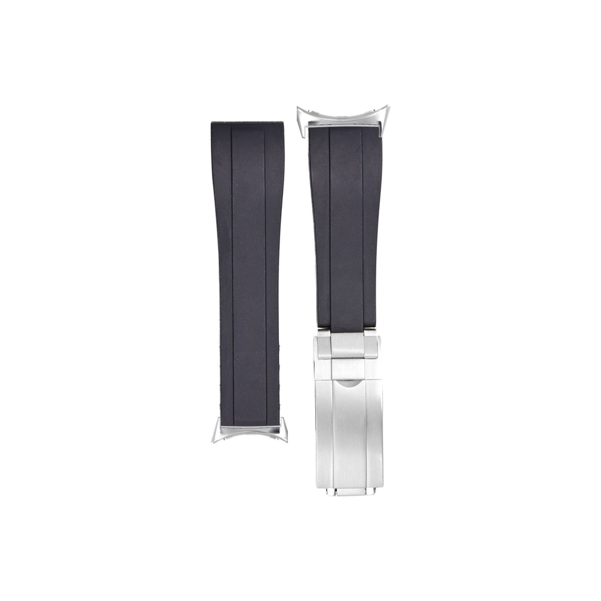 Vulcanised Rubber Silver with Oyster Clasp - Black with Google Pixel Spring Bar Adapters - Wear Any 20mm Strap! for Pixel Watch 1-5 41mm