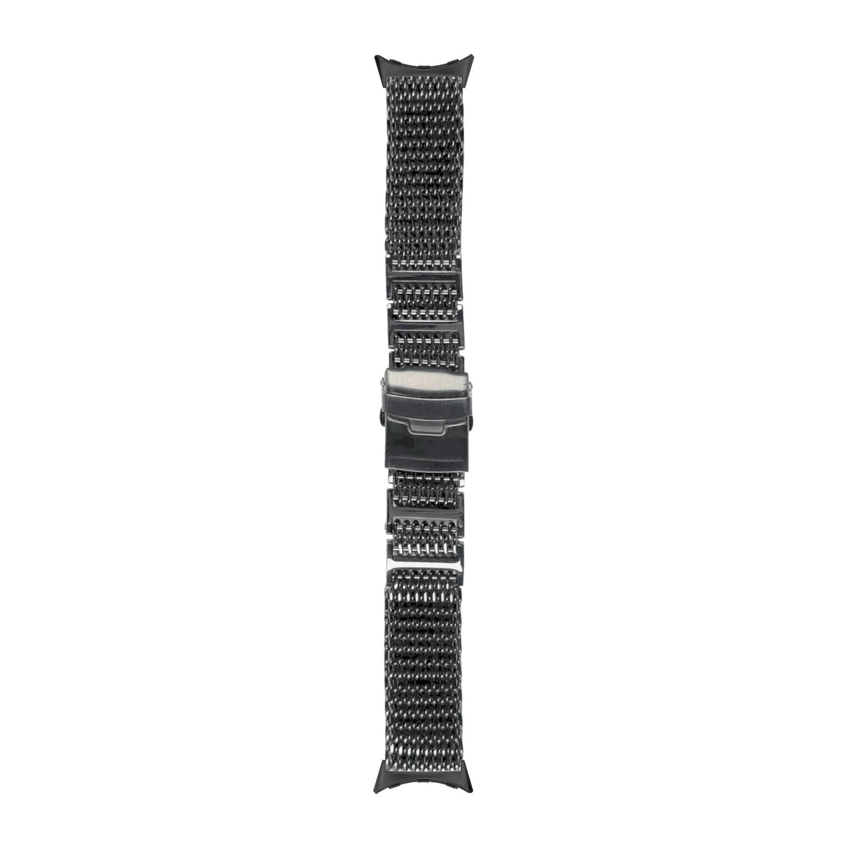 Shark Mesh Bracelet - Folding Deployant Clasp - Black Black with Google Pixel Spring Bar Adapters - Wear Any 20mm Strap! for Pixel Watch 1-5 41mm