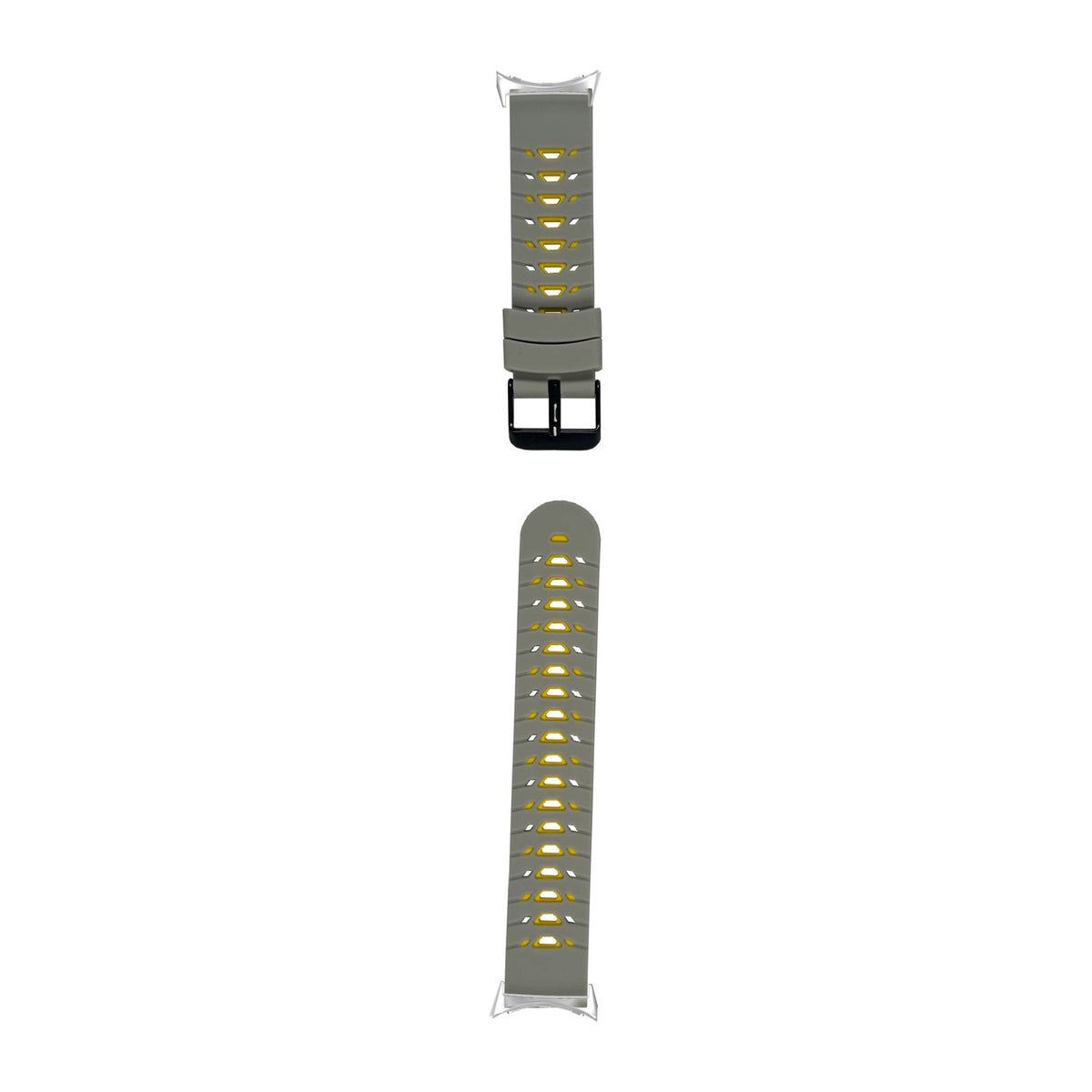 Flexi Silicone - Armour Grey/Yellow Silver with Google Pixel Spring Bar Adapters - Wear Any 20mm Strap! for Pixel Watch 3-5 45mm