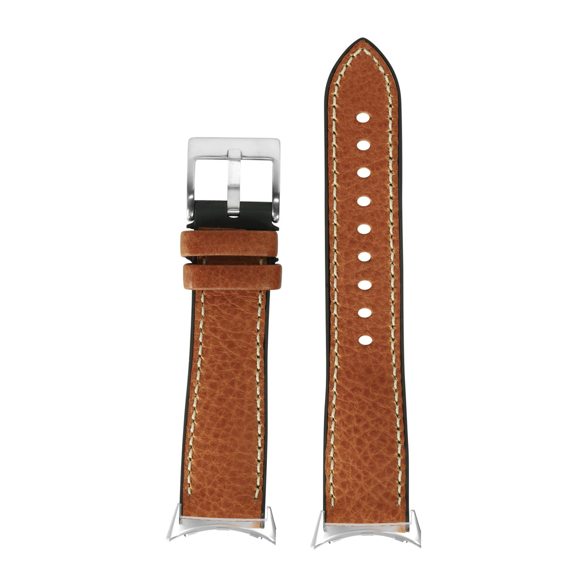 Italian Leather & FKM Rubber Hybrid Brown Silver with Google Pixel Spring Bar Adapters - Wear Any 20mm Strap! for Pixel Watch 1-5 41mm