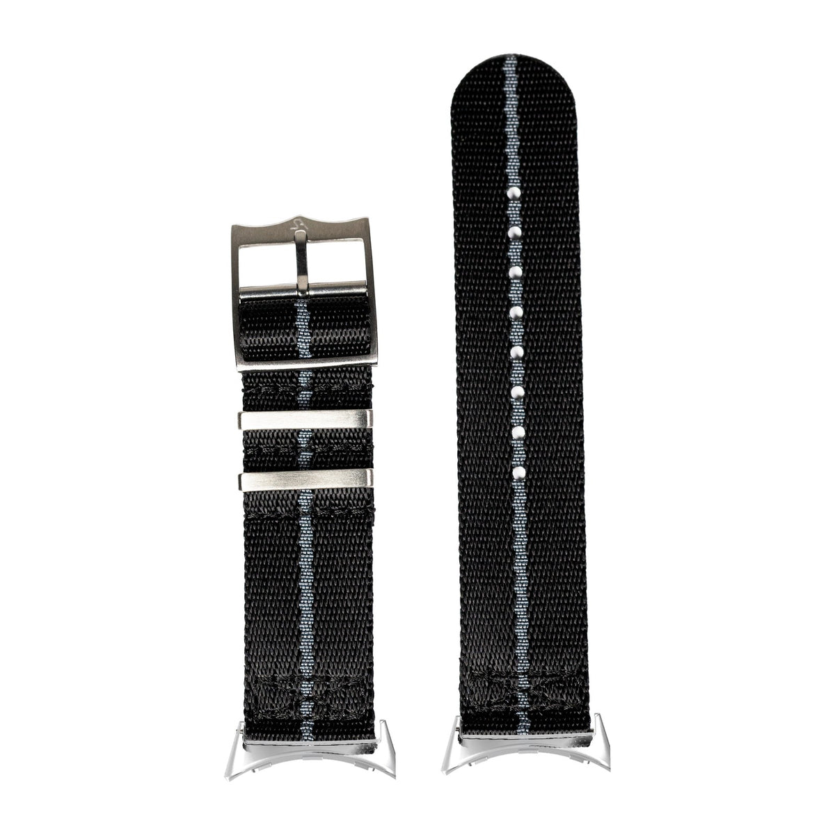 Supreme Militex - Black and Grey Stripe Silver with Google Pixel Spring Bar Adapters - Wear Any 20mm Strap! for Pixel Watch 1-5 41mm