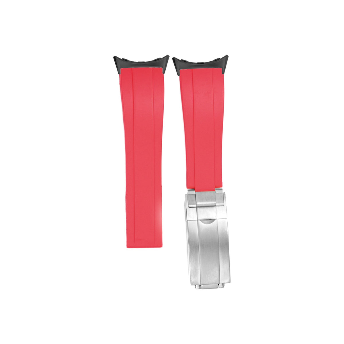 Vulcanised Rubber with Oyster Clasp - Red with Google Pixel Spring Bar Adapters - Wear Any 20mm Strap! for Pixel Watch 1-5 41mm