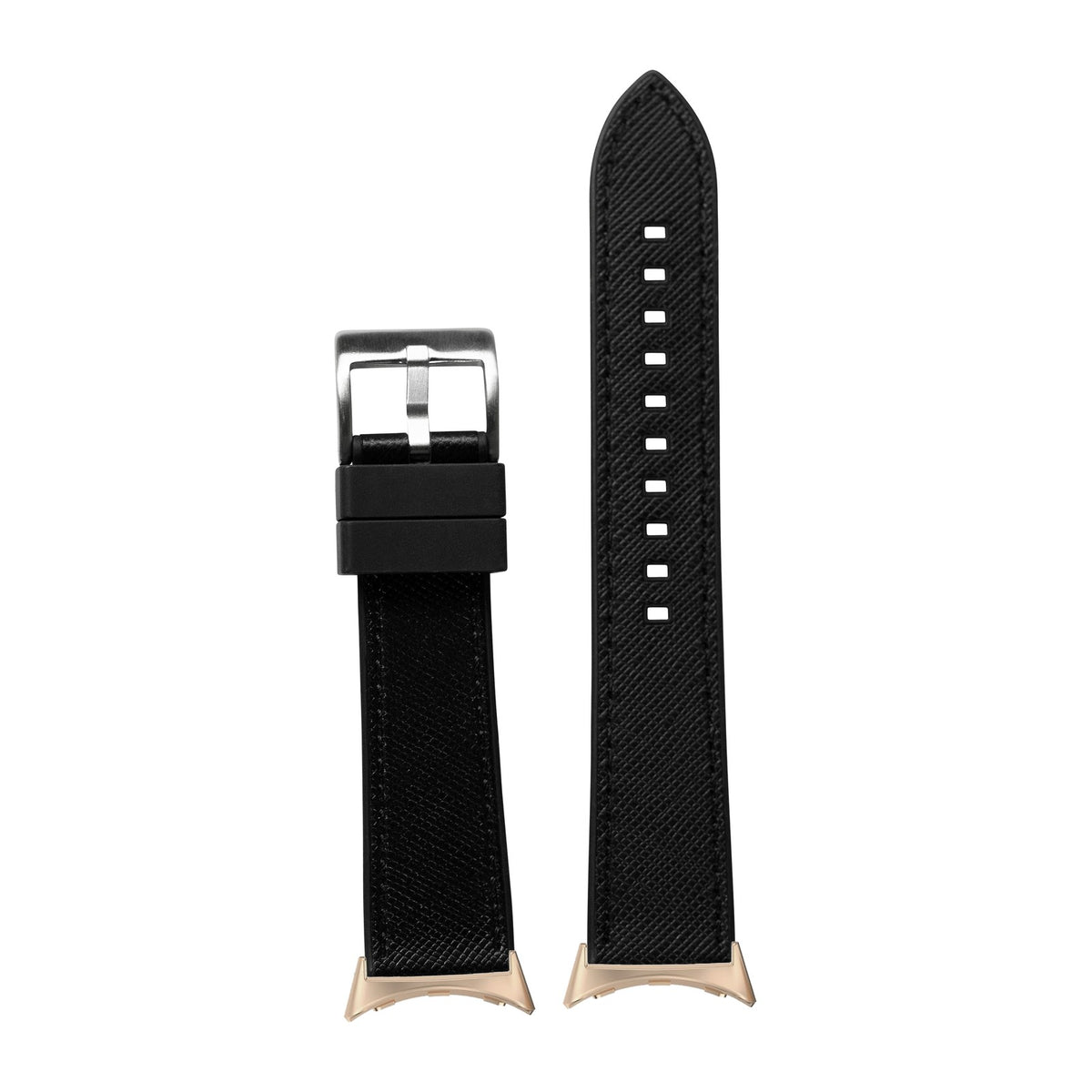 Saffiano Leather & FKM Rubber Hybrid Black Rose Gold with Google Pixel Spring Bar Adapters - Wear Any 20mm Strap! for Pixel Watch 1-5 41mm
