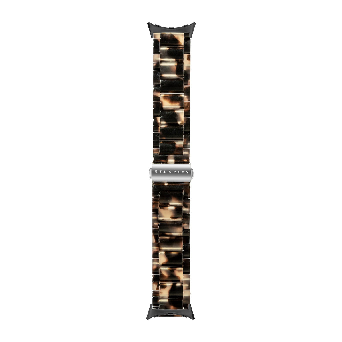 Crystalised Acetate - Tortoiseshell Dark Brown Black with Google Pixel Spring Bar Adapters - Wear Any 20mm Strap! for Pixel Watch 3-5 45mm