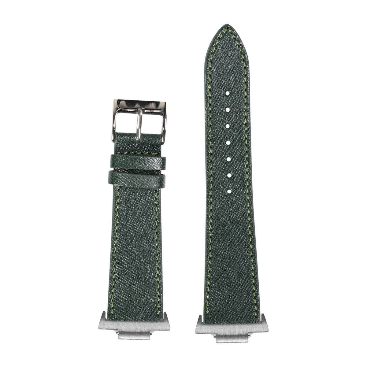 Saffiano Leather - Forest Green Silver with Strap Adapter for Tissot PRX 40