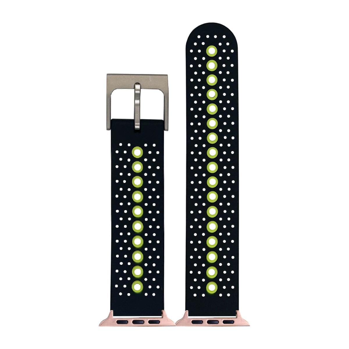 Flexi Sports Silicone 2 Black/Green Rose Gold with Connecters - Spring Bar Type for Apple Watch