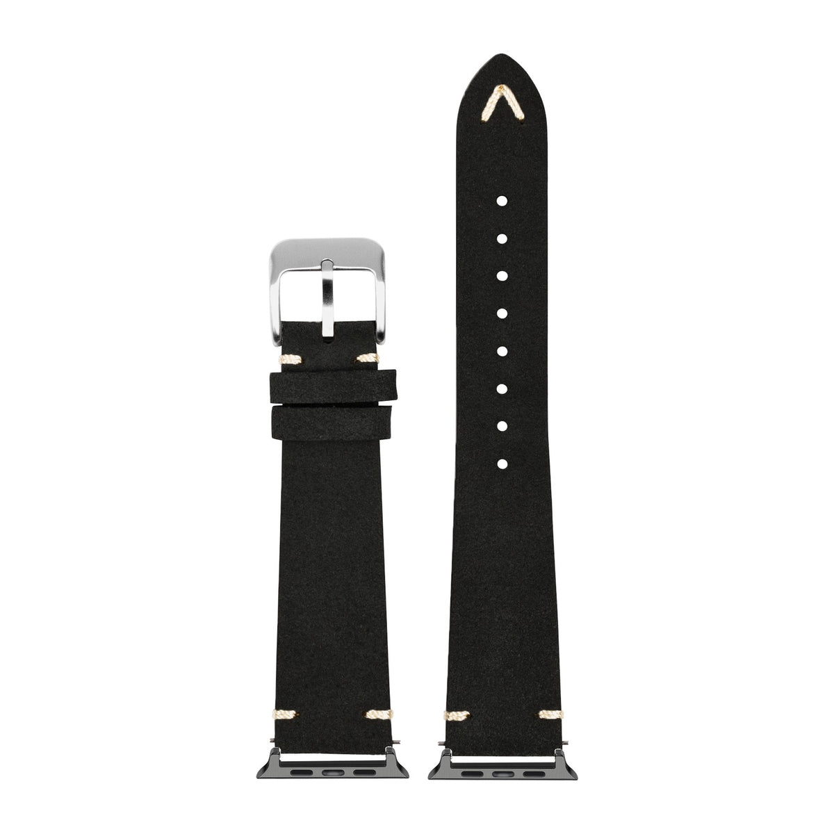 Suede Leather Black Black with Connecters - Spring Bar Type for Apple Watch