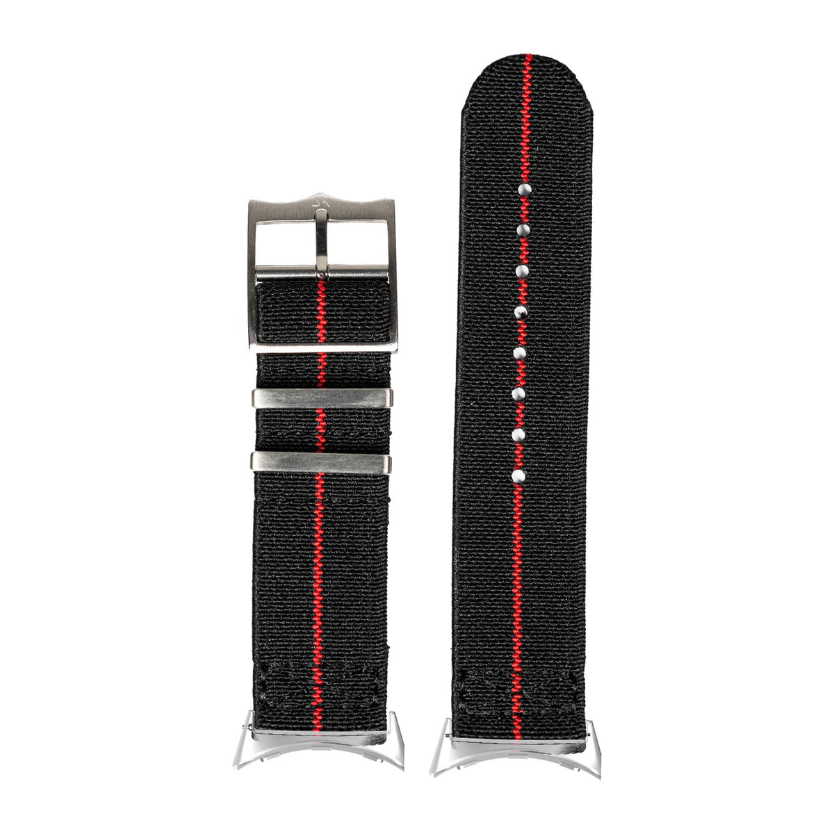 ElastoFlex - Black/Red Silver with Google Pixel Spring Bar Adapters - Wear Any 20mm Strap! for Pixel Watch 1-5 41mm