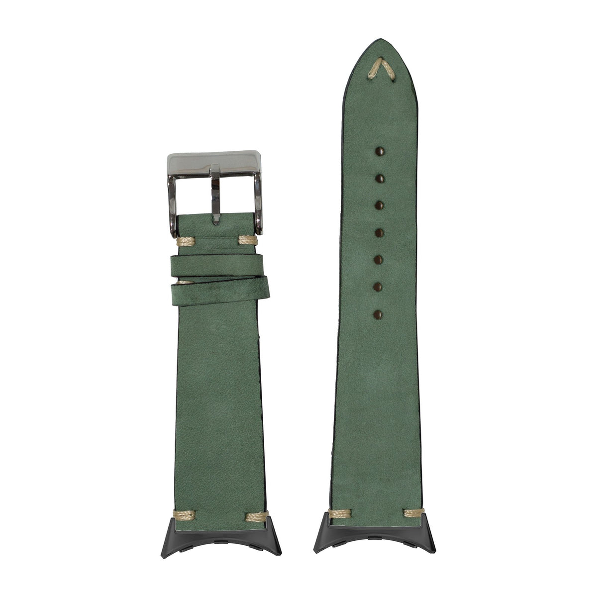 Vintage Knotted - Nubuck Leather - Mint Green Black with Google Pixel Spring Bar Adapters - Wear Any 20mm Strap! for Pixel Watch 3-5 45mm
