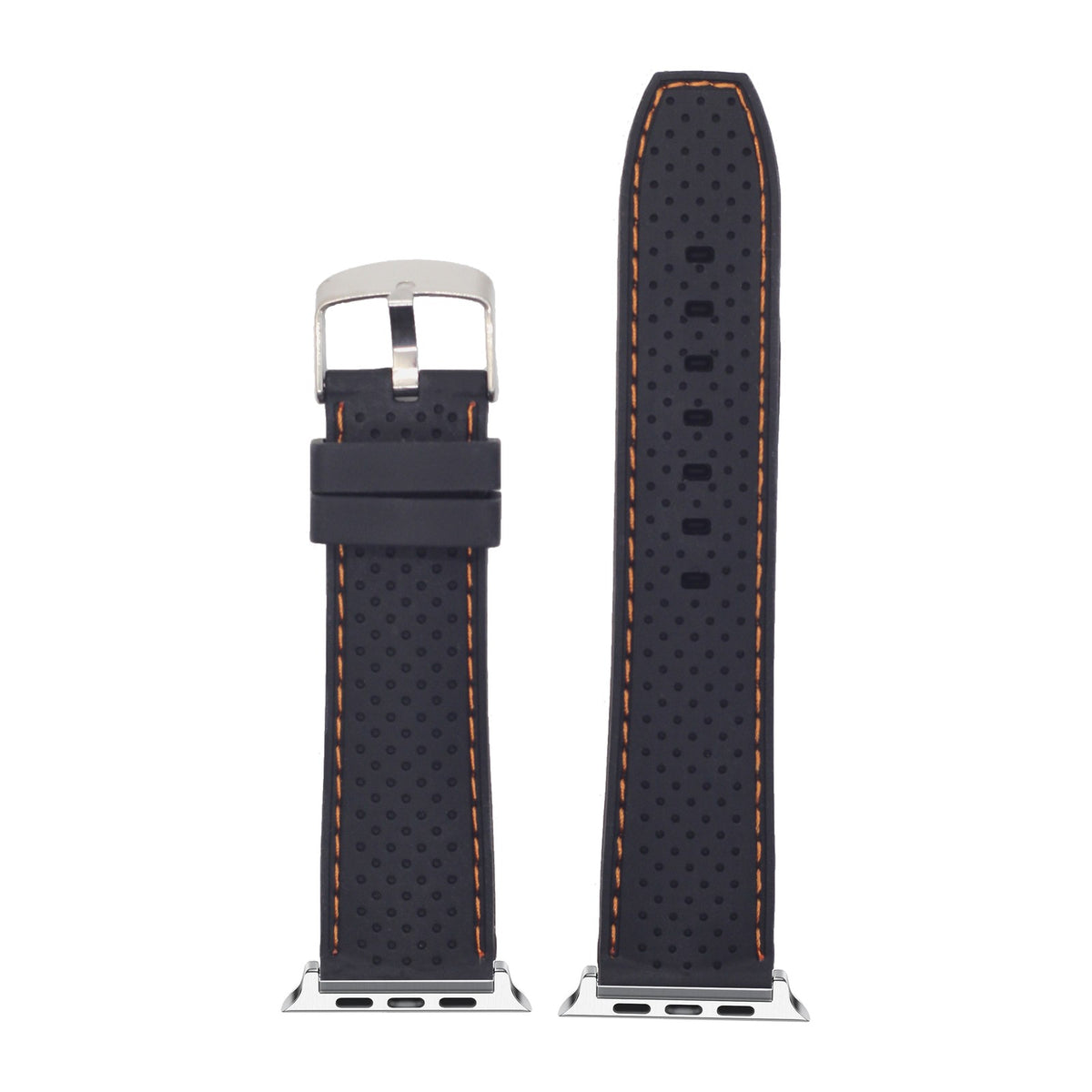 Perforated Flexi Silicone Black | Orange Stitching Starlight with Connecters - Spring Bar Type for Apple Watch