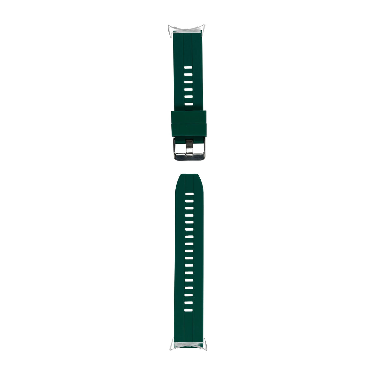 Flexi Silicone 2 Forest Green Silver with Google Pixel Spring Bar Adapters - Wear Any 20mm Strap! for Pixel Watch 1-5 41mm