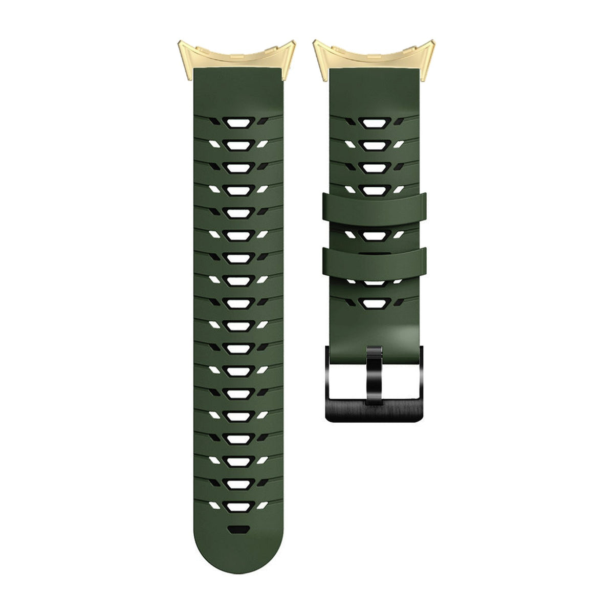 Flexi Silicone - Armour Army Green Gold with Google Pixel Spring Bar Adapters - Wear Any 20mm Strap! for Pixel Watch 1-5 41mm