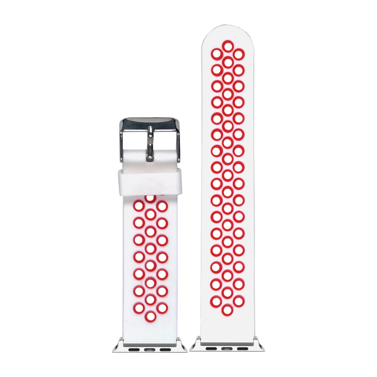 Flexi Sports Silicone White/Red Silver with Connecters - Spring Bar Type for Apple Watch