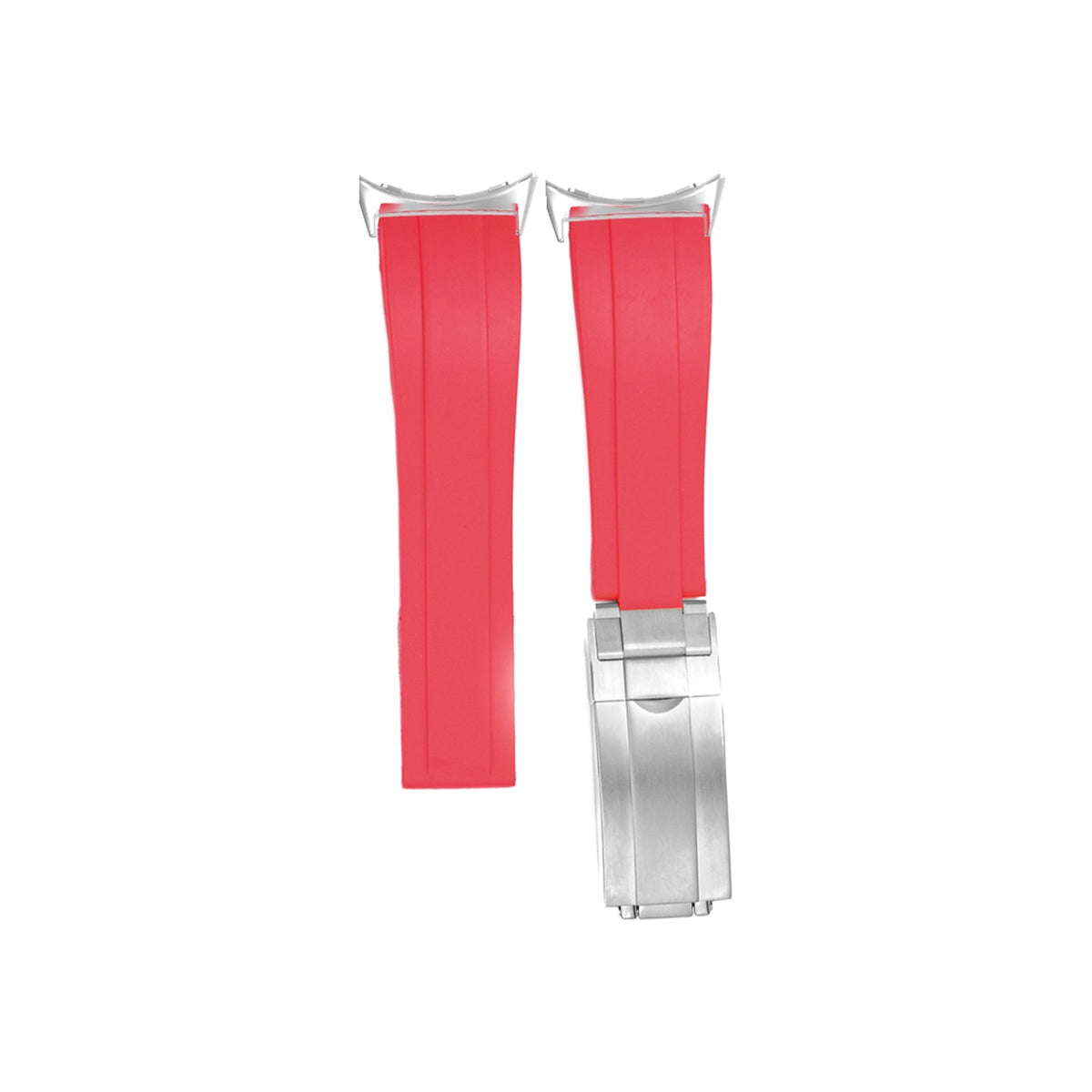 Vulcanised Rubber Silver with Oyster Clasp - Red with Google Pixel Spring Bar Adapters - Wear Any 20mm Strap! for Pixel Watch 1-5 41mm