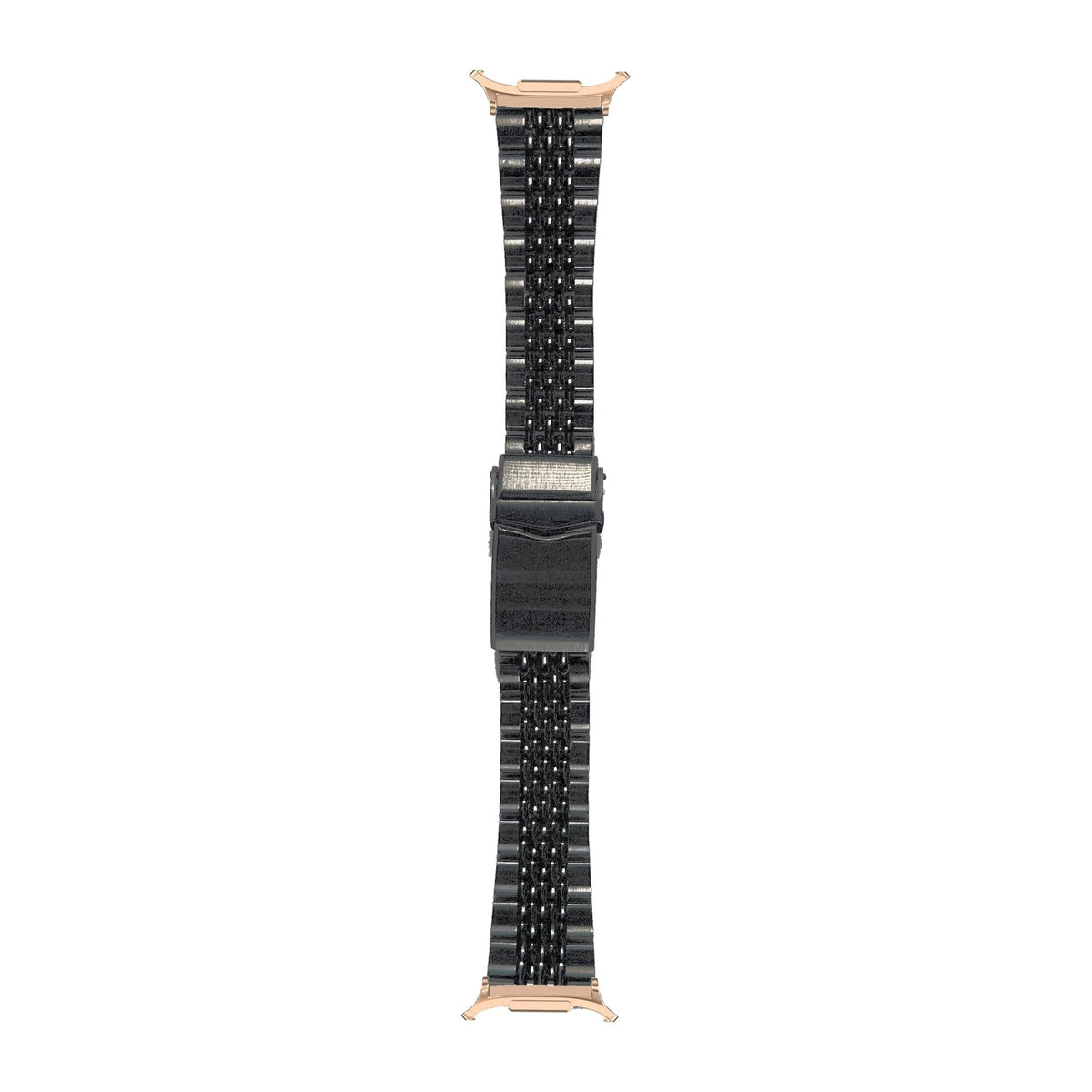 Black Goma BOR Steel Bracelet Rose Gold with V-Clasp DLC Coated with Strap Adapter for Galaxy Watch 8-9/Ultra