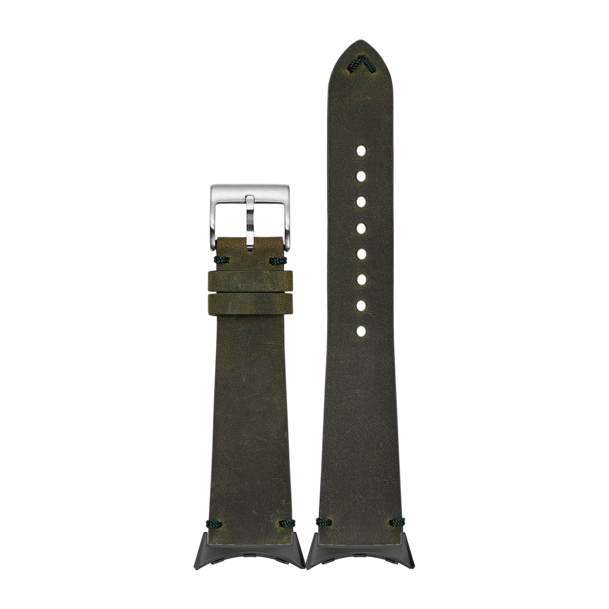 Vintage Crazy Horse Leather - Green Black with Google Pixel Spring Bar Adapters - Wear Any 20mm Strap! for Pixel Watch 1-5 41mm