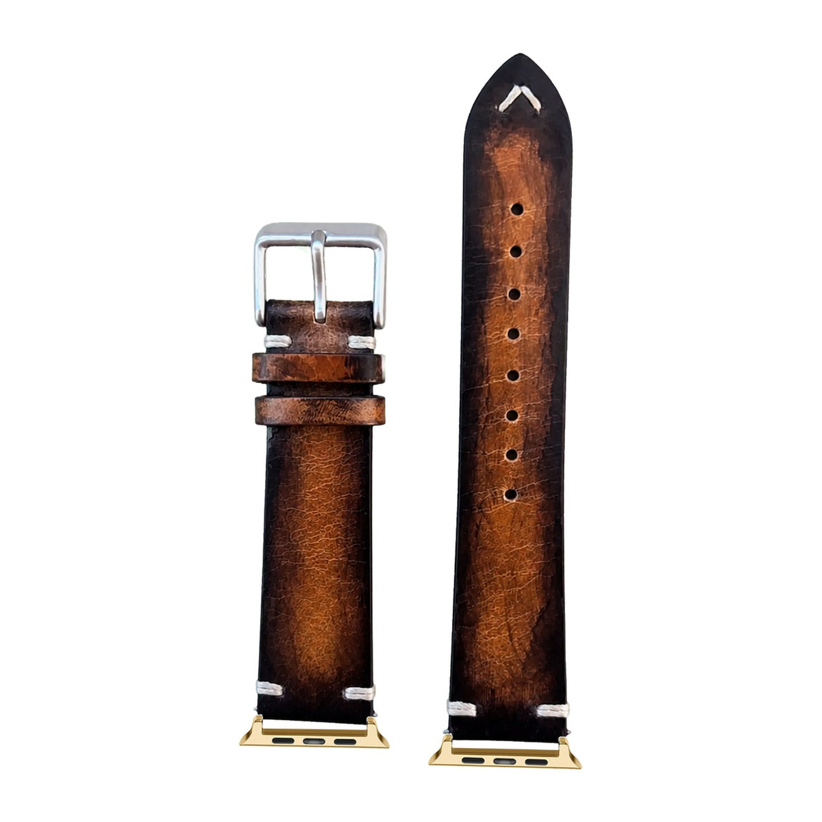 Vintage Knotted Leather - Smoked Brown Gold with Connecters - Spring Bar Type for Apple Watch