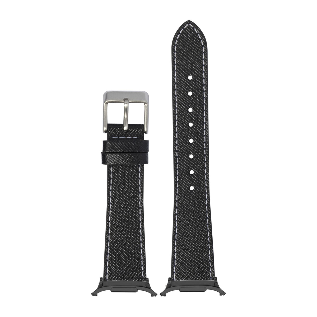 Saffiano Leather - Black with White Stitching for the Galaxy Watch 8, 9 and Ultra with adapter fitted