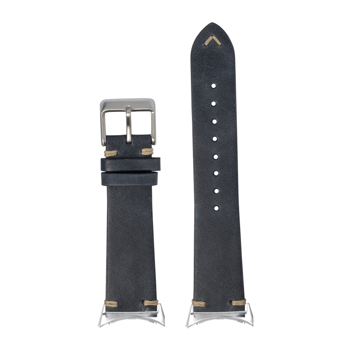 Vintage Knotted Leather - Navy Blue Silver with Google Pixel Spring Bar Adapters - Wear Any 20mm Strap! for Pixel Watch 3-5 45mm