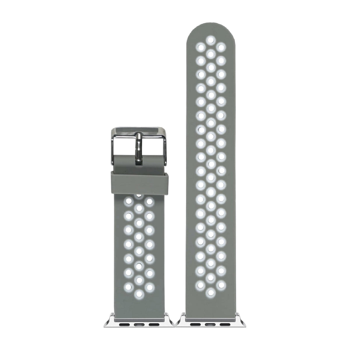Flexi Sports Silicone Grey/White Silver with Connecters - Spring Bar Type for Apple Watch